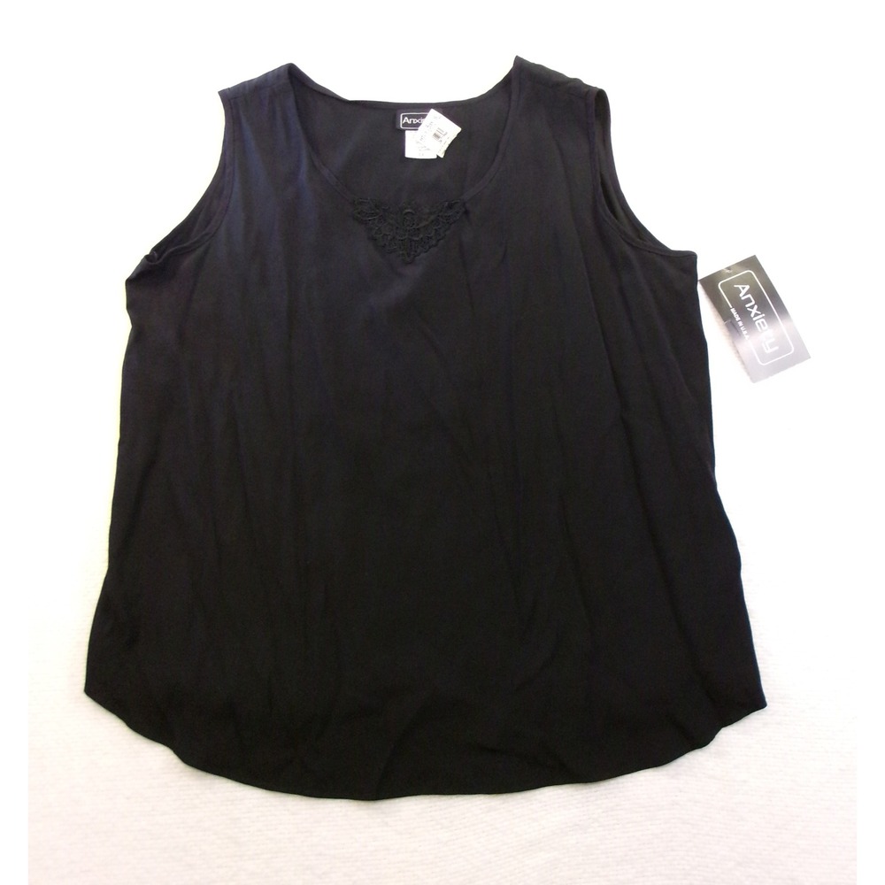 Anxiety Plus‎ Size 24 Tank Top Black Lace V-Neck Made in USA Y2K NWT Woven VTG